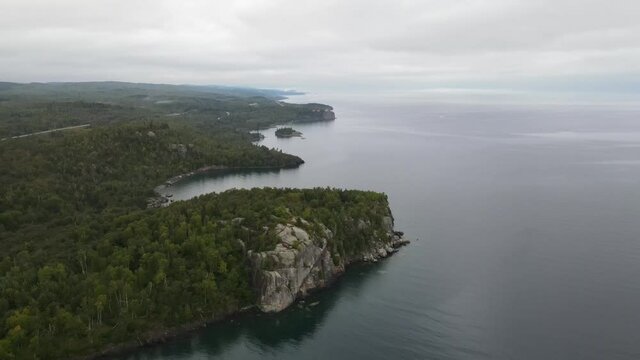 Aerial vie of Split Rock Light house state park by Lake superior on the north shore of Minnesota