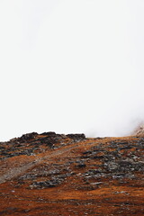 breakage. stone road to nowhere in the mountains. fog