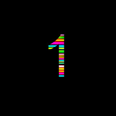 Rainbow number 1 illustration on isolated black background. Abstract alphabet symbol for banner , flyer or cover. Stock illustration.