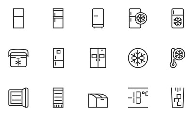 Fridge Vector Line Icons Set. Freezer, Ice Machine, Refrigerator. Editable Stroke. 48x48 Pixel Perfect.