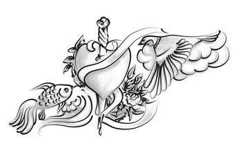 bird and fish tattoo