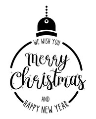 Merry Christmas and Happy New Year hand drawn lettering Card design or poster Background Vector Illustration.