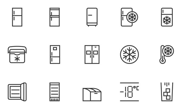 Fridge Vector Line Icons Set. Freezer, Ice Machine, Refrigerator. Editable Stroke. 48x48 Pixel Perfect.