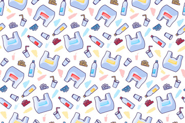 Plastic waste seamless pattern design. Eco concept