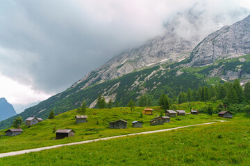 Fototapeta na wymiar Mountain landscape along the road to Fedaia pass, Dolomites