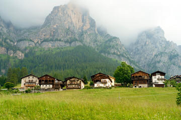 Fototapeta na wymiar Mountain landscape along the road to Selva di Cadore, Dolomites