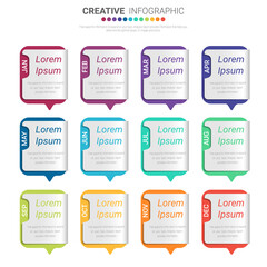 Presentation business infographic template for 12 months, 1 year, can be used for Business concept with 12 options, steps or processes.