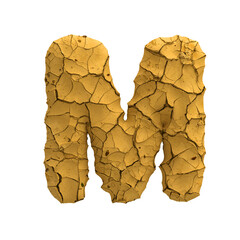 Soil clay letter M - Capital 3d cracked ground font - suitable for Nature, dryness or global warming related subjects