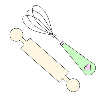 whisk and rolling pin kitchen tools clip art preview