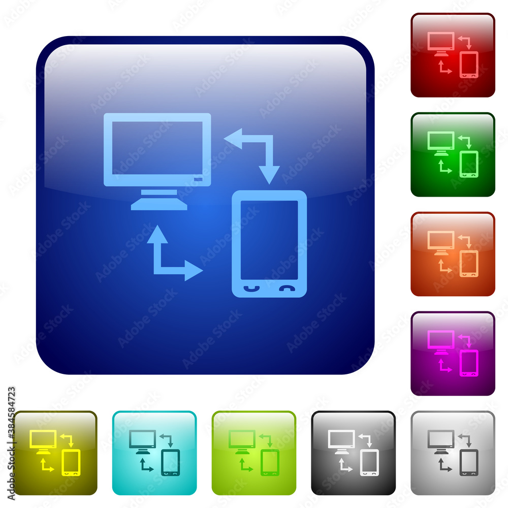 Wall mural Syncronize mobile with computer color square buttons