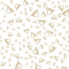 Gold stylized triangles on a white background. Seamless vector geometric pattern.