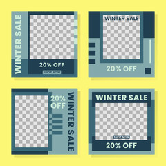 Collection of social media posts template, winter sale edition