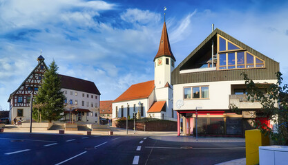 City of Jettingen with St. Martin's Church and christmas tree, Baden-Württemberg. It belongs to...