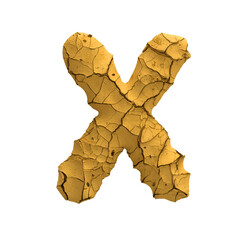 Soil clay letter X - Upper-case 3d cracked ground font - suitable for Nature, dryness or global warming related subjects