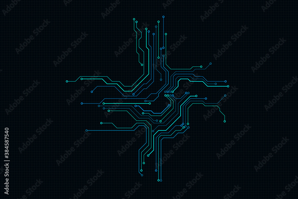 Aufkleber Circuit Board Modern Color Theme Digital Technology Vector Background. PCB Trace Scheme Data System Illustration Abstract Design.