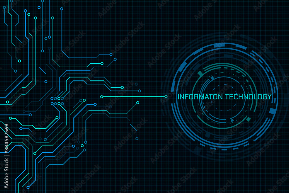 Poster Circuit Board Modern Color Theme Digital Technology Vector Background. PCB Trace Scheme Data System Illustration Abstract Design.