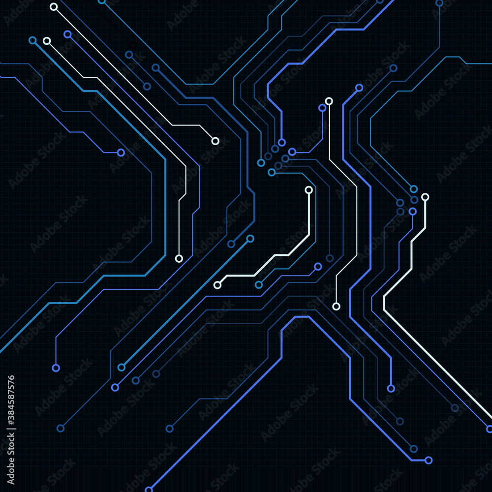 Poster Circuit Board Modern Color Theme Digital Technology Vector Background. PCB Trace Scheme Data System Illustration Abstract Design.