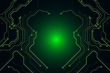 Circuit Board Sci fi Processing Futuristic Element Technology Background. Glow Green Abstract PCB Trace Data Transfer Design Vector.