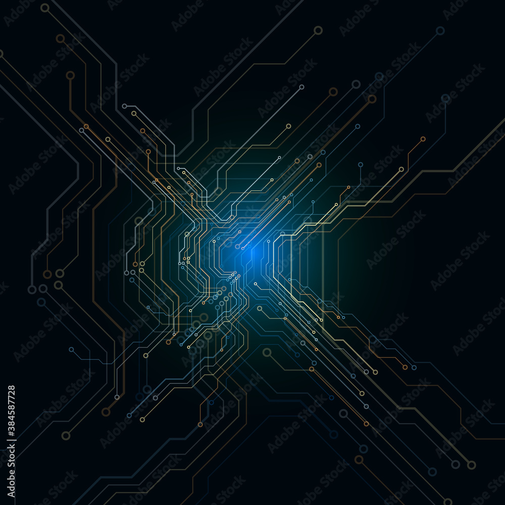 Aufkleber Circuit Board Modern Color Theme Digital Technology Vector Background. PCB Trace Scheme Data System Illustration Abstract Design
