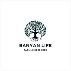 Tree of Life, Oak Banyan Leaf and Root Logo Design Inspiration