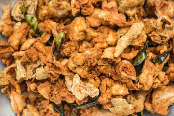 Crispy Fried Chicken Skins, popular food in Thailand.