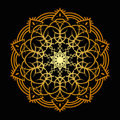 Decorative golden gradient mandala with floral elements isolated on dark background. Indian design element decorative vector for festive season.