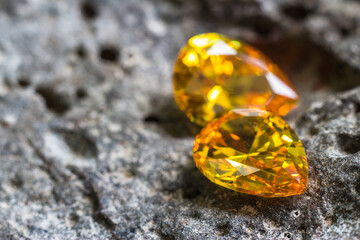 Natural yellow Sapphire gemstone, beautiful yellow gold citrin gemstone isolated on white...