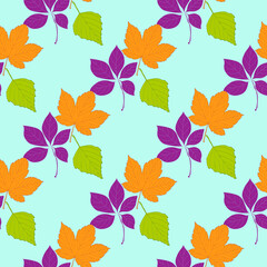 Seamless vector pattern in geometric ornamental style with autumn leaves