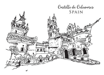 Drawing sketch illustration of Colomares Castle, Spain