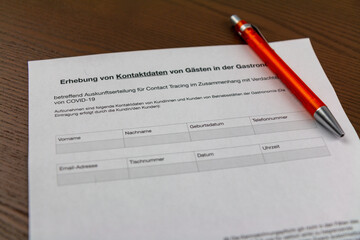 contact form for COVID-19 in restaurants in Austria