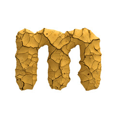 Soil clay letter M - Lowercase 3d cracked ground font - Suitable for Nature, dryness or global warming related subjects