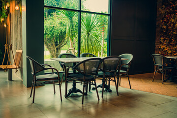 Chair and table in the room at house.