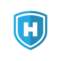 Shield with H sign vector icon. Blue hospital symbol.
