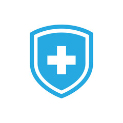 Shield with medical cross sign vector icon. Blue hospital or medicine symbol.