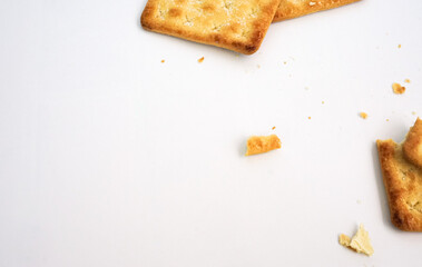 Square cracker or biscuits and cracked biscuits on white background
