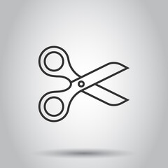 Scissor icon in flat style. Cut equipment vector illustration on white isolated background. Cutter business concept.