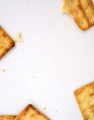 Square cracker or biscuits and cracked biscuits on white background