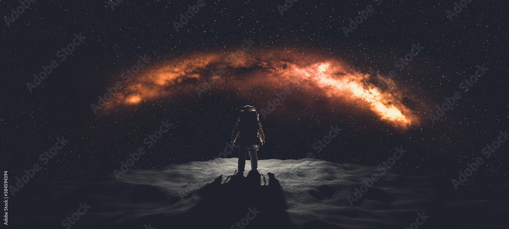 Poster astronaut doing space walk. mars exploration.