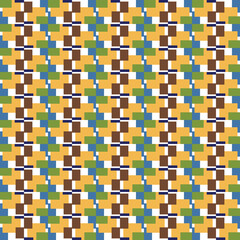 Vector seamless pattern texture background with geometric shapes, colored in yellow, brown, green, blue, white colors.