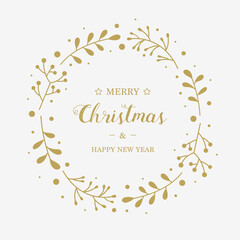 Christmas greeting card with ornaments. Xmas wreath with mistletoe branches. Vector