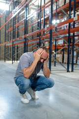 businessman with problems in a warehouse