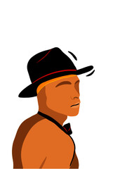 illustration of a young man, hat black