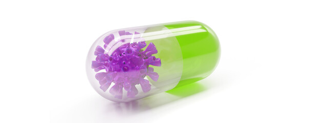 Medication of antiviral capsule for treatment and prevention of new corona virus infection, conceptual 3D rendering.