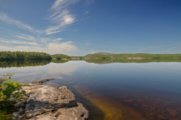 View from Zayachiy Island on the Upper Pulongskoye Lake in Karelia (Russia)