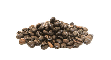 Coffee beans isolated on white background side view