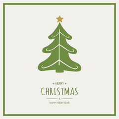 Christmas greeting card with abstract tree and text. Xmas decoration. Vector