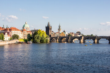Charles bridge prague sunny panorama czech republic