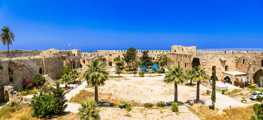 Obraz premium Landmarks of Cyprus island - ruins of old fortress castle in Kyrenia town, Turkish part