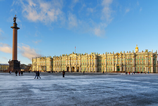 View of Palace Square with Winter Palace in winter. Saint Petersburg. Russia