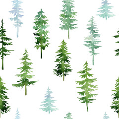 Seamless pattern of watercolor christmas trees. hand drawn. Christmas card. - 384599563